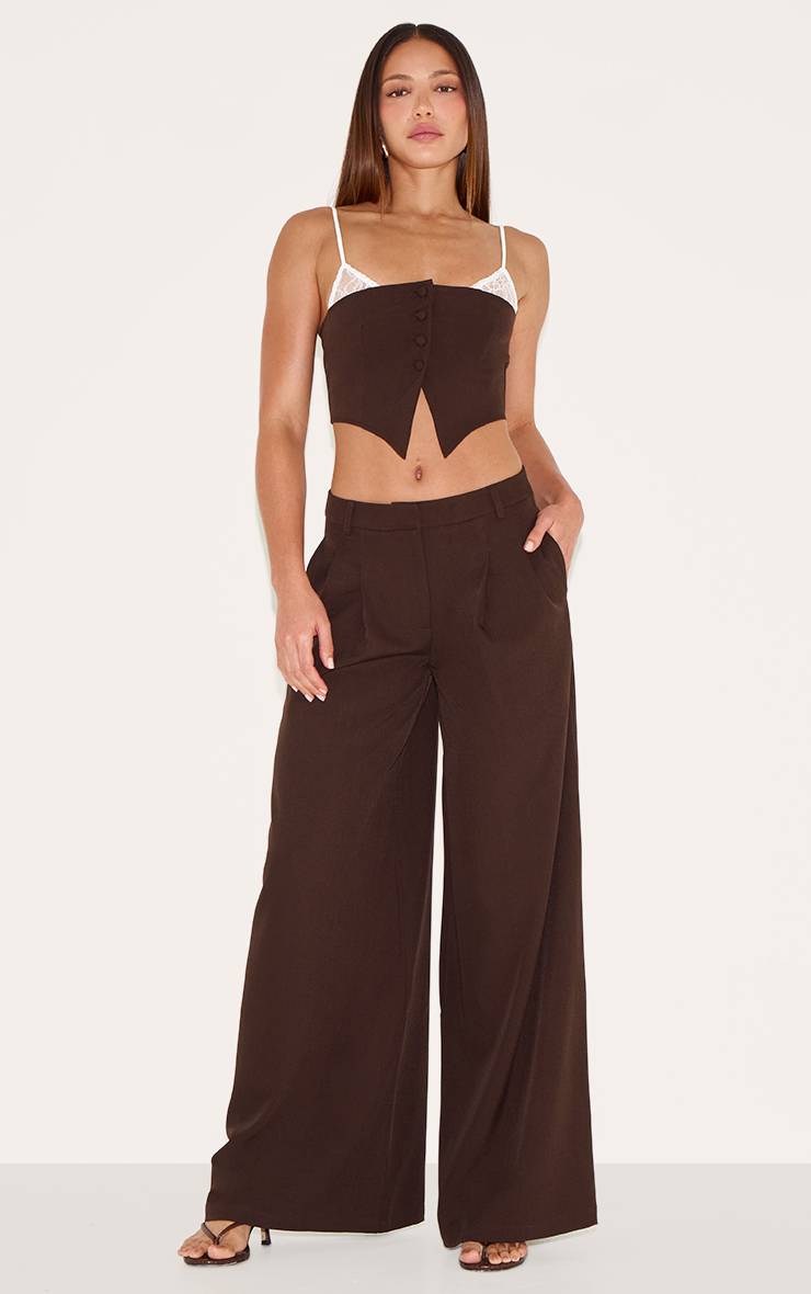 Chocolat Top Bandeau Ajusté Avec Détails En Dentelle - Tall