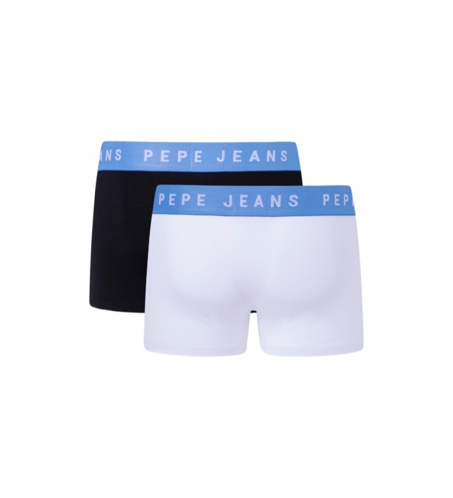 Conjunto de 2 cuecas boxer Pepe Jeans com logo, pretas e brancas.