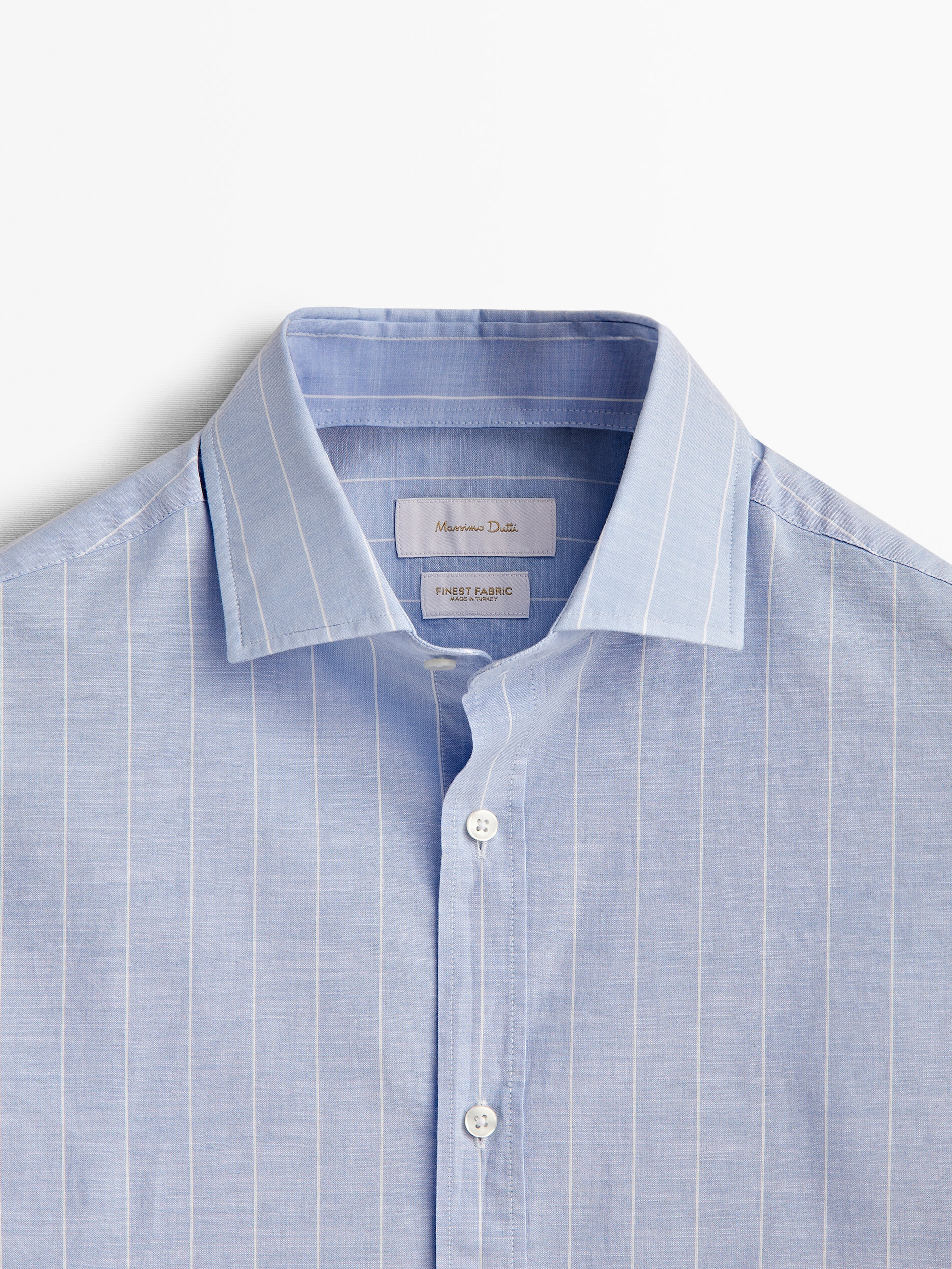 Camisa listrada de algodão com textura irregular e modelagem regular - AZUL CLARO