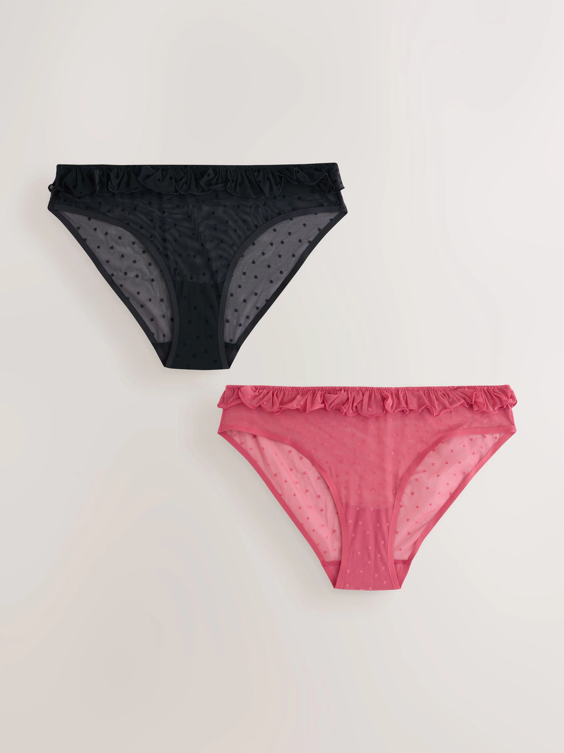 Rood/zwart - Heart Mesh Flocked Knickers 2 Pack