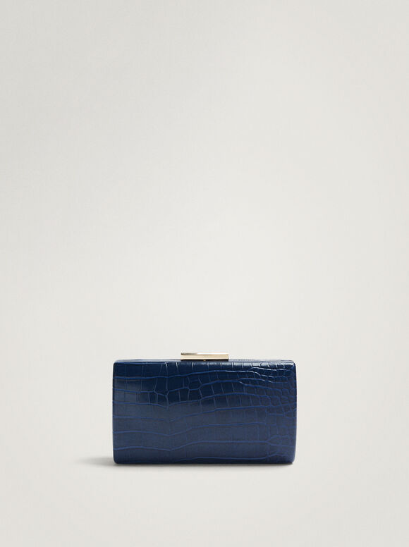 Clutch de festa com estampa animal - Azul marinho