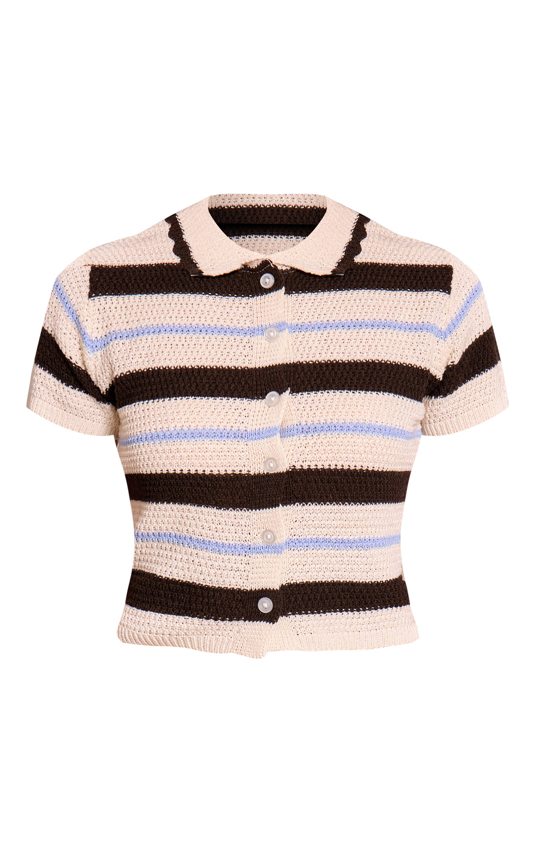 Bleu Polo En Crochet Rayé Mono