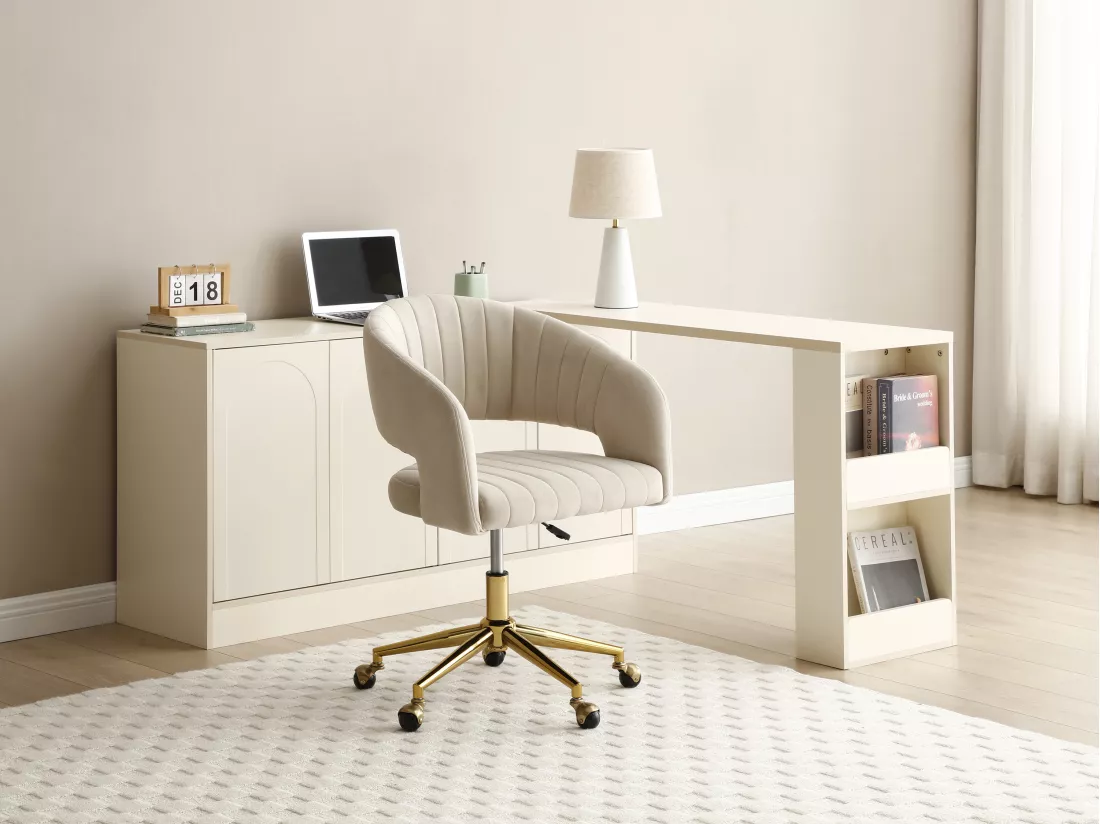 Chaise de bureau en velours - Beige et doré - Hauteur réglable - TIRIESI de Pascal Morabito