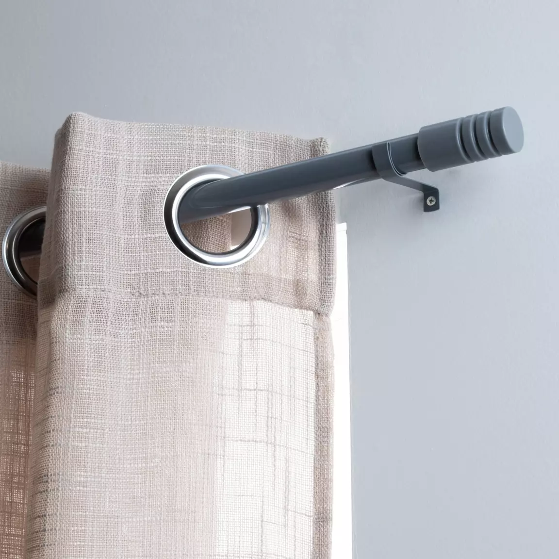 Kit de tringle extensible (135 à 225 cm) Cylindre strié Gris foncé