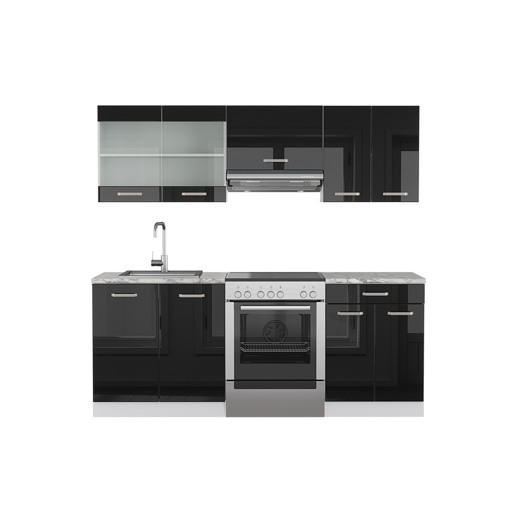 Vicco Küchenzeile R-Line Solid Weiß Schwarz 200 cm modern Küchenschränke Küchenmöbel