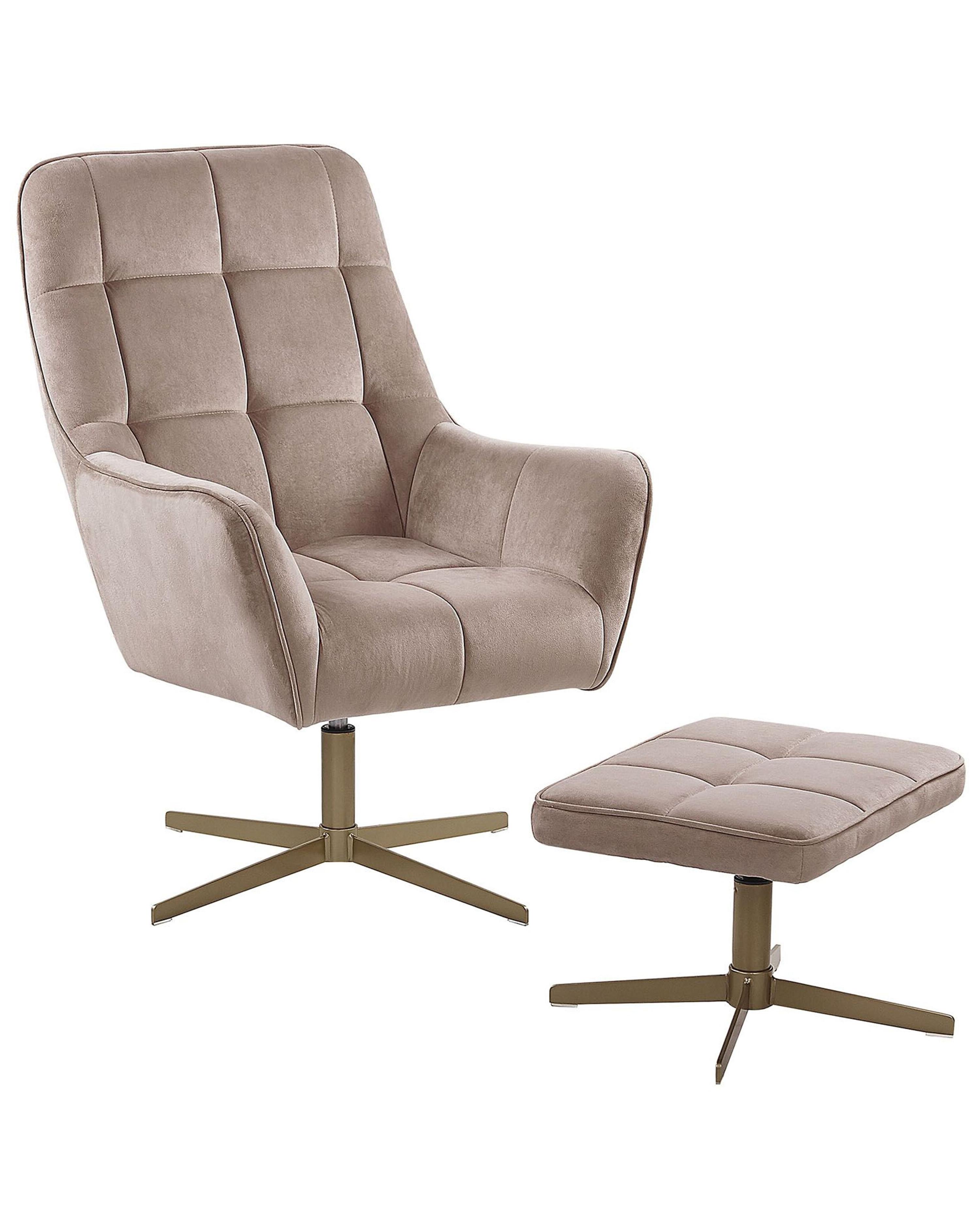Draaifauteuil MOLLE met voetenbank Fluweel Beige