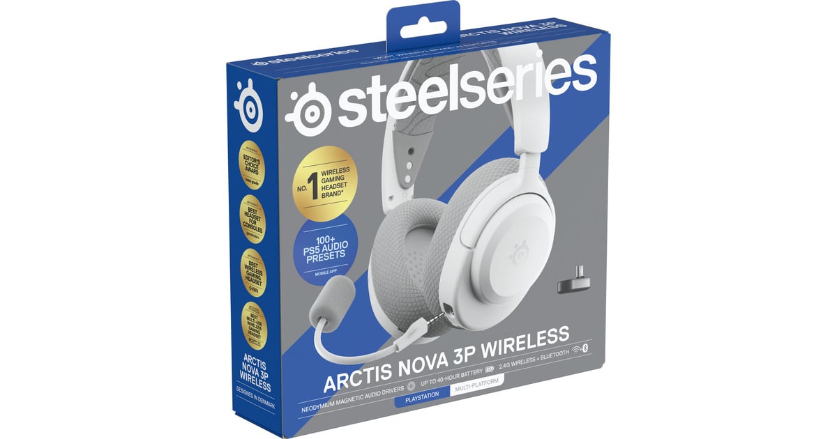 SteelSeriesArctis Nova 3P Wireless over-ear gaming headset  (Wit, 2.4 GHz / Bluetooth 5.3, Pc, PlayStation 5, PlayStation 4, Switch)
