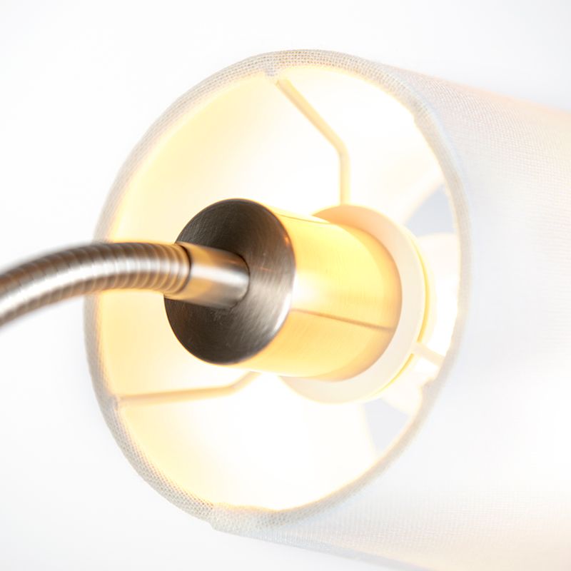 Klassieke vloerlamp staal met witte kap en leeslampje - Retro