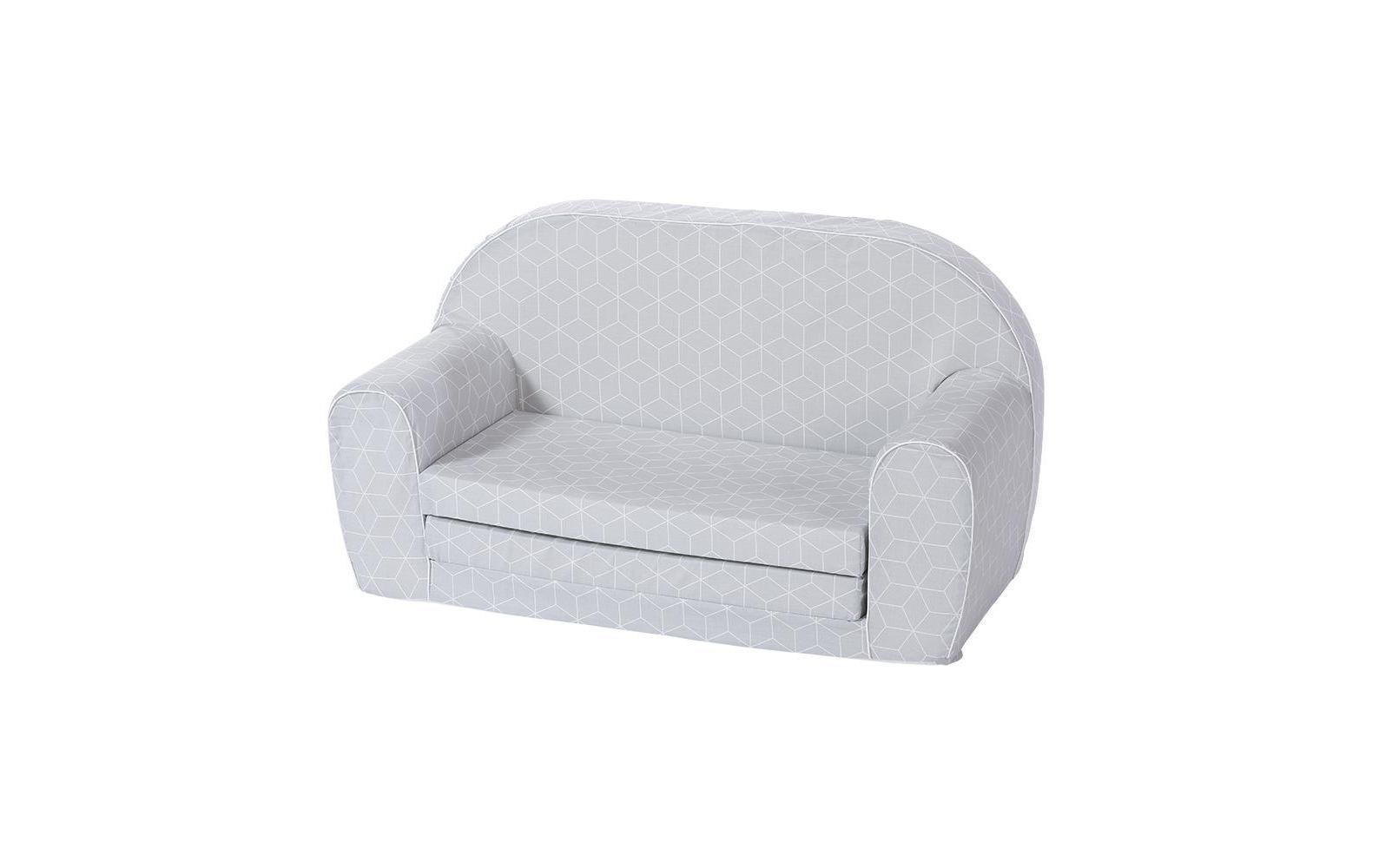 Kindersofa Grau mit Geo WürfelAusklappbares Kindersofa