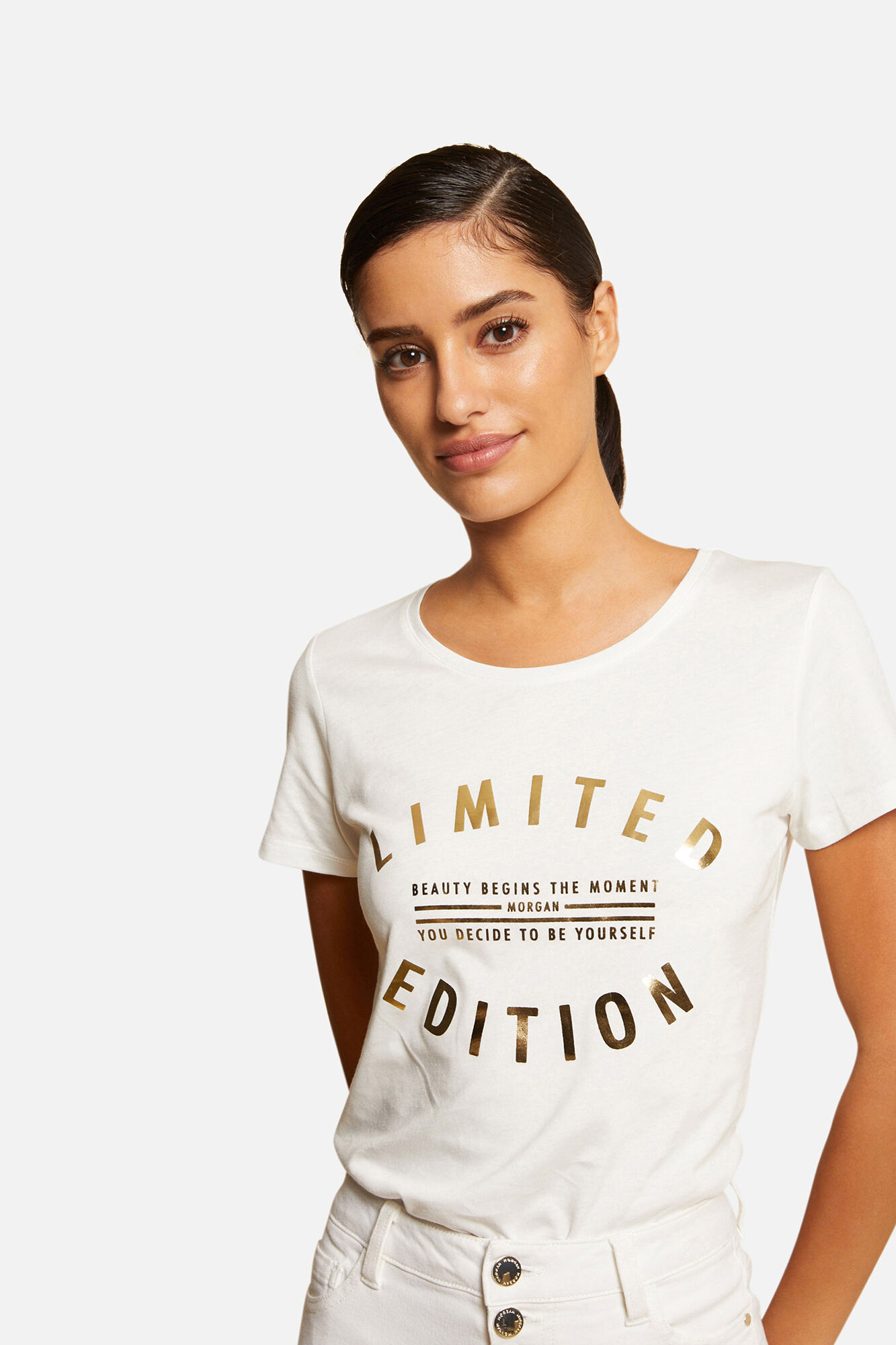 Camiseta de manga curta com mensagem - Branca