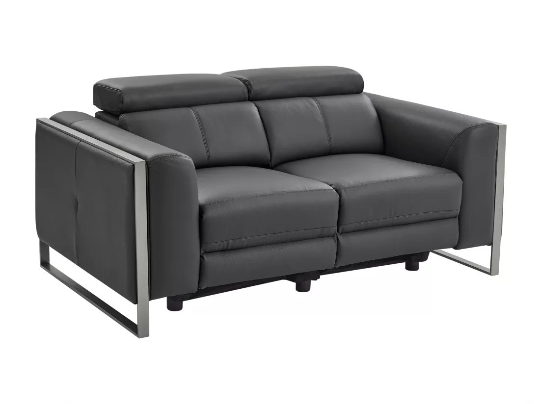 Canapé 2 places relax électrique en cuir gris anthracite DAVOLI