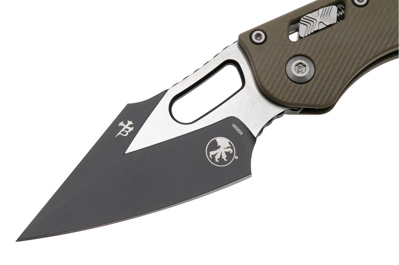 Microtech Stitch 169RL-1FLGTOD, Two Tone Black M390MK, Fluted OD-Green G10 zakmes, Borka Blades design