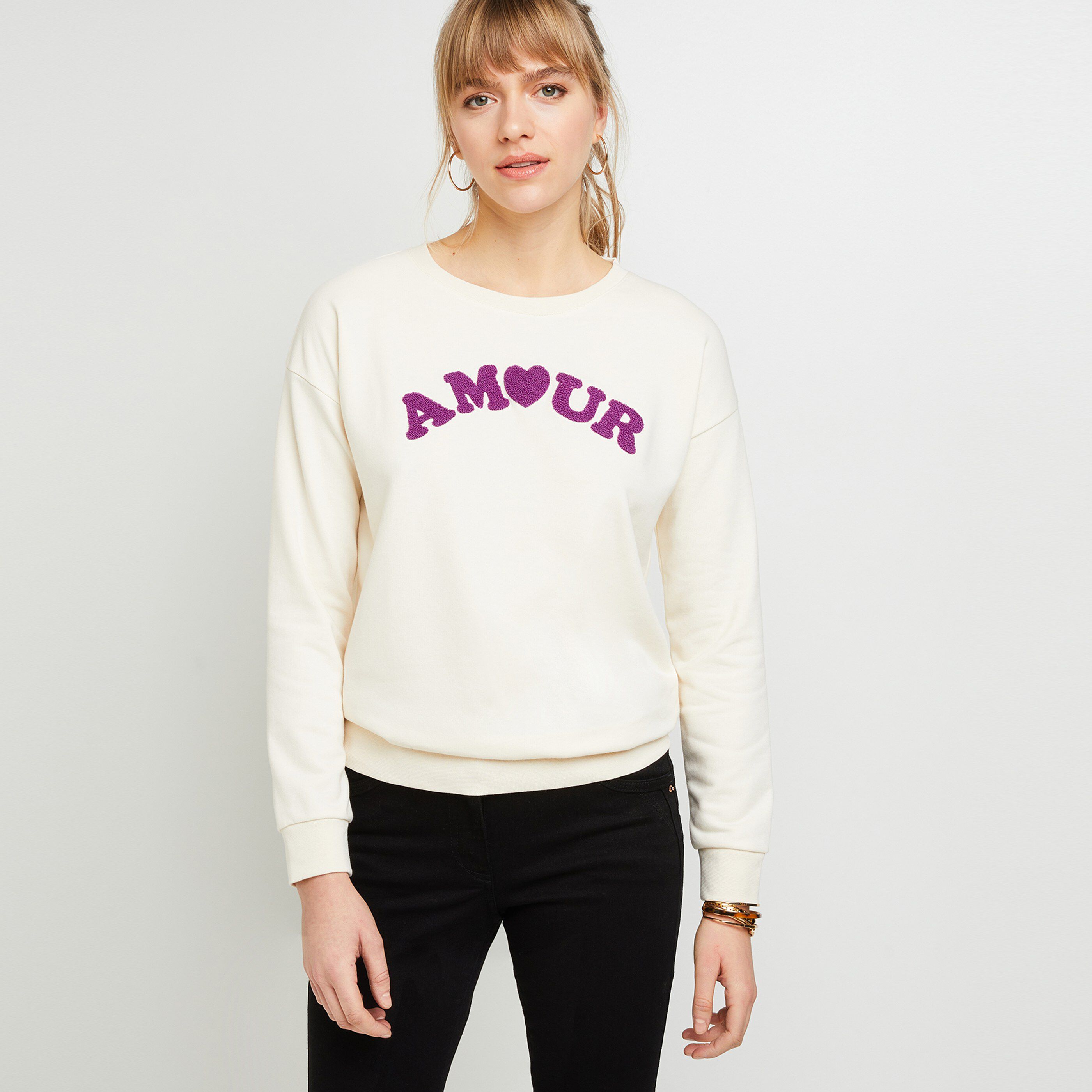 Sweatshirt Amour femme - BLANC CASSE