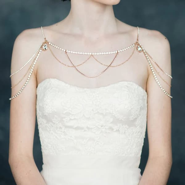 Tassel Rhinestone skulderkjede – Bryllupssmykker Gull
