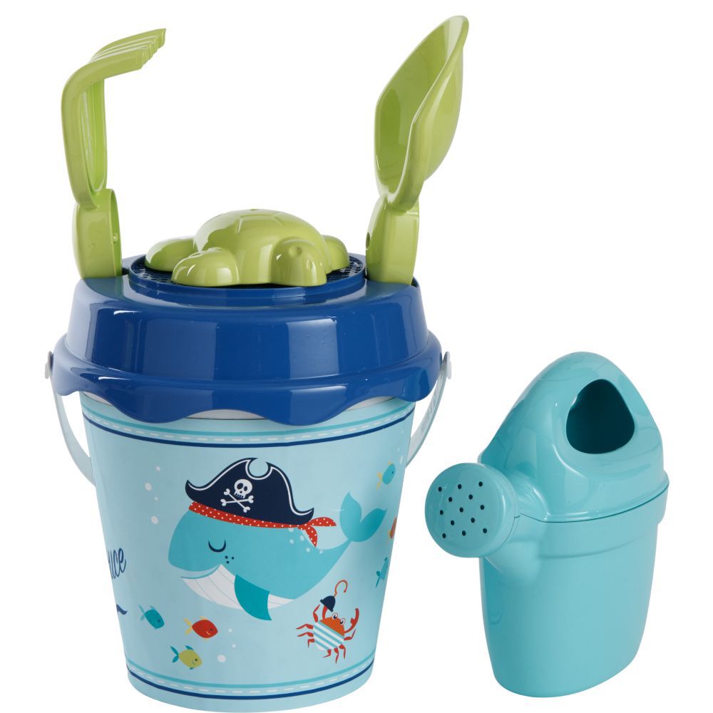 Seau de plage décor pirate H34 cm +  5 accessoires