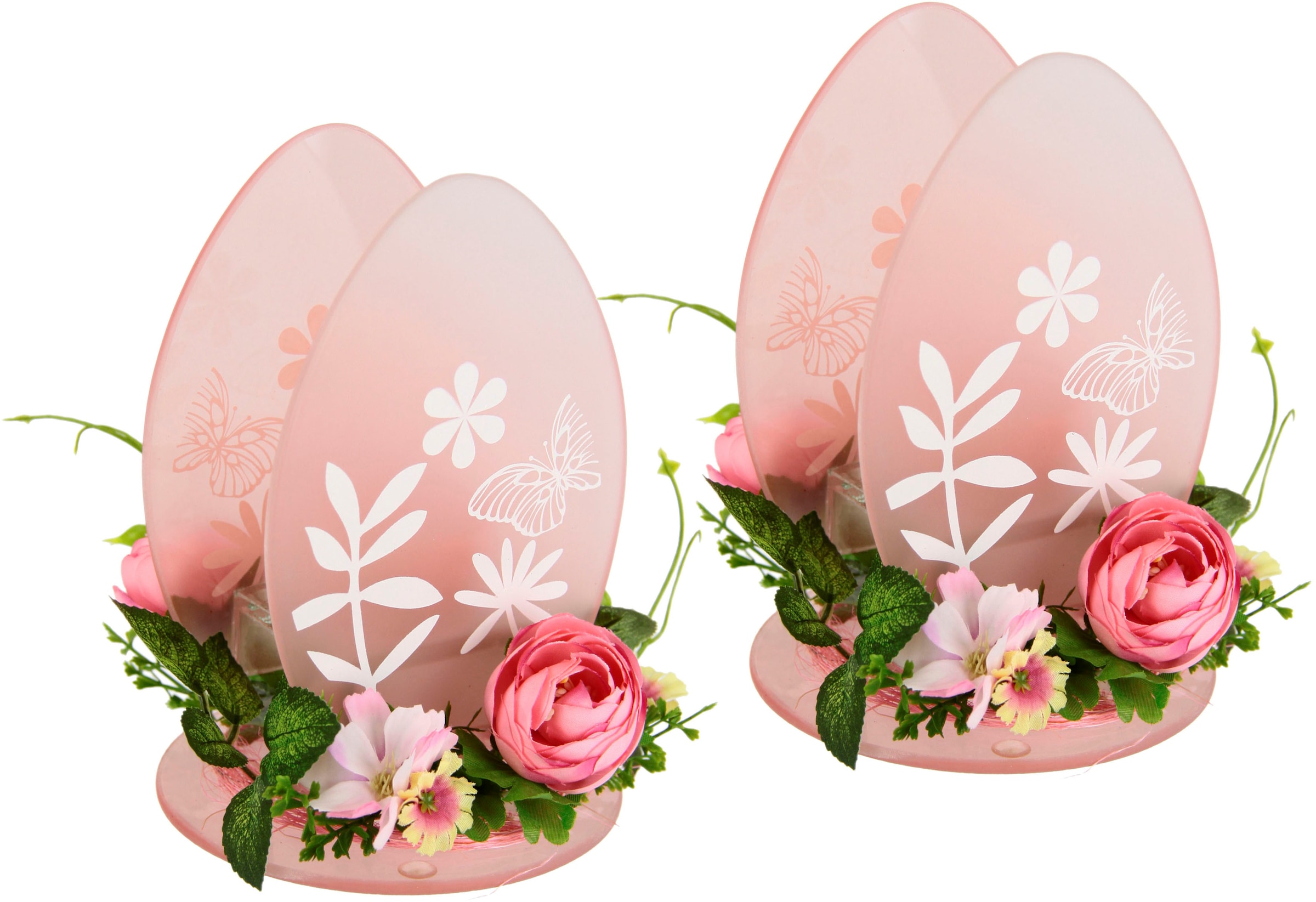 I.GE.A. Teelichthalter »Ei« 2er Set Windlicht Osterhase Glas Holz Kerzenleuchter Frühlingskranz 3D