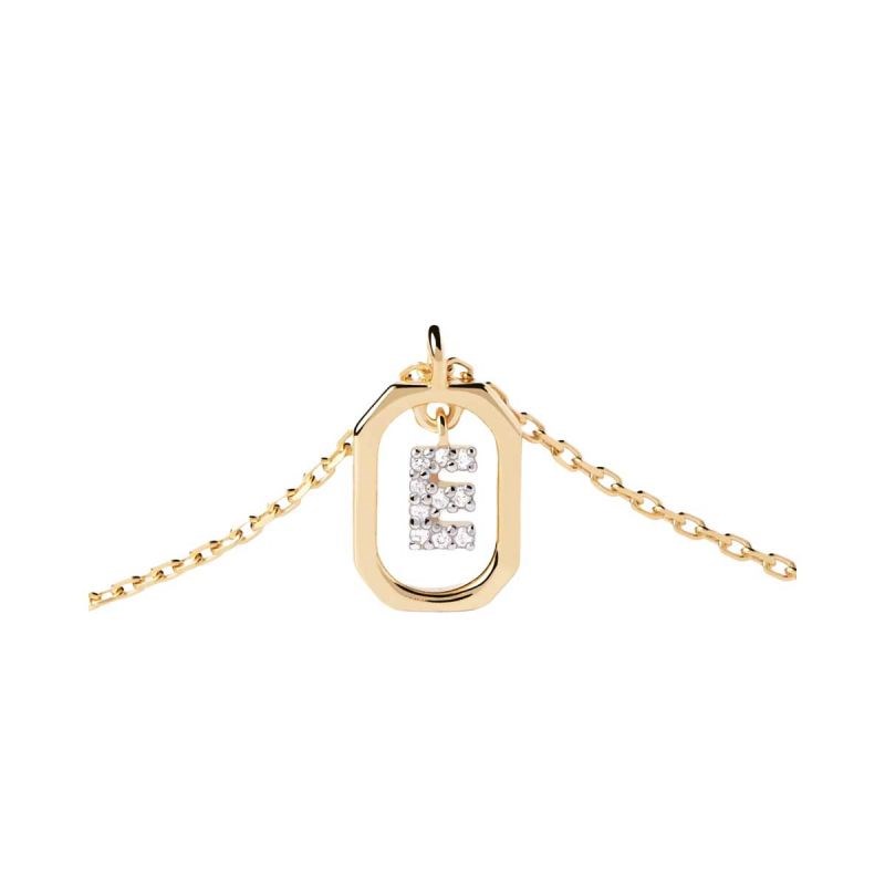 PDPAOLA Collier en argent plaqué or - Mini Lettre E  - CO01-516-U