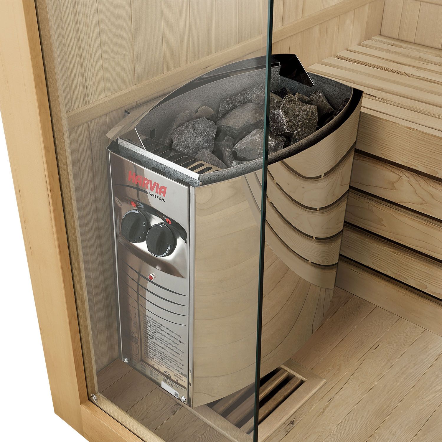 Artsauna Saunakabine Tampere mit Harvia Ofen – 2 Personen – Hemlock Holz & Glasfront – Inkl. Zubehör