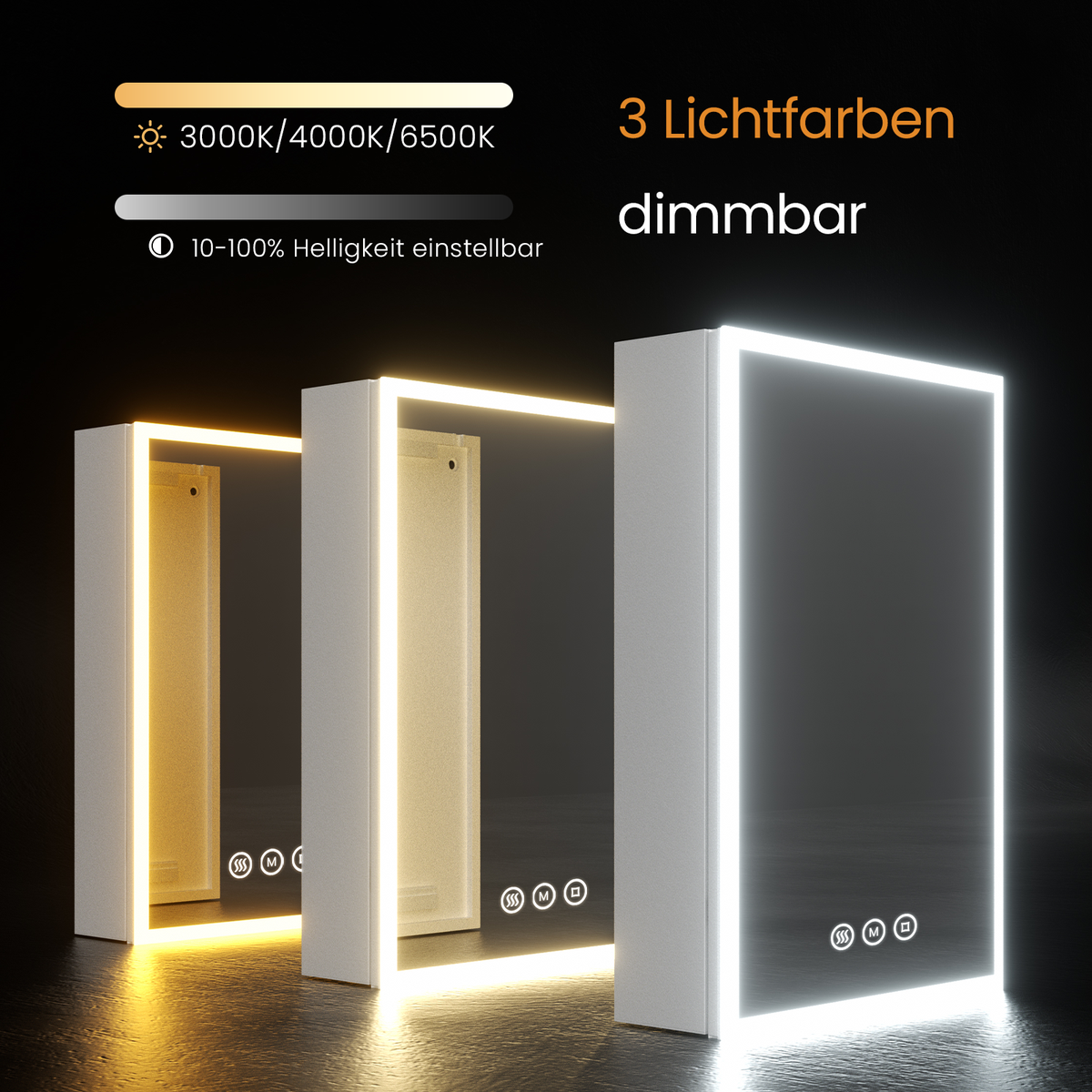 EMKE Badkamerspiegelkast met LED-verlichting, Spiegelkast met fitting, 3 dimbare lichtkleuren, Anti-condens, Wit, 50 x 70 cm
