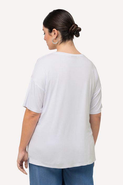 T-Shirt, Patchmotiv, Ziersteine, Rundhals, Halbarm