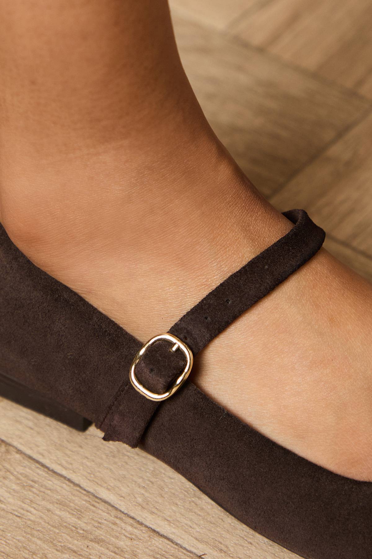 Oasis Ballerines Belle en Daim à Bout Carré Style Mary Jane