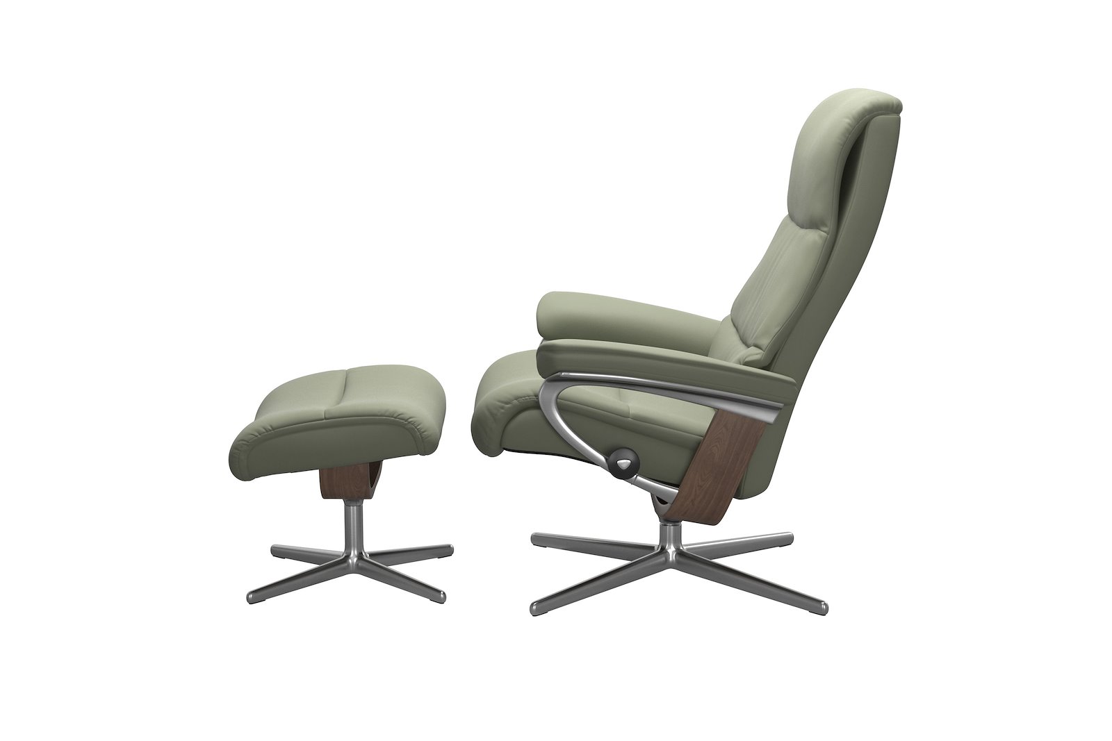 View (M) lenestol med krakk Hud Paloma Shadow Green - Cross Chrome - Valnøtt understell