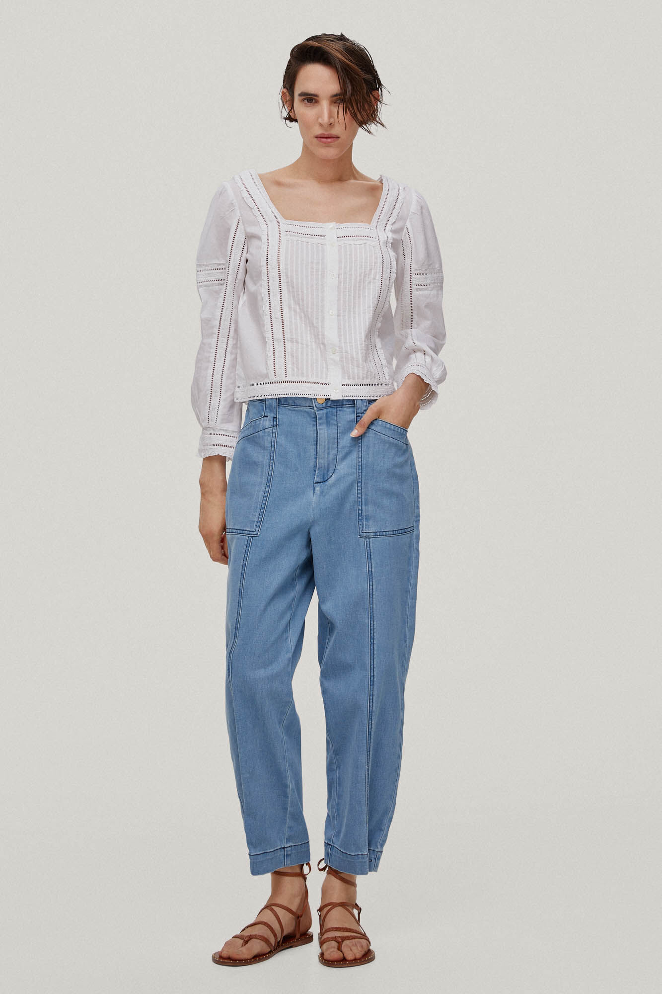 Calça jeans slim relaxada em tencel® - Azul