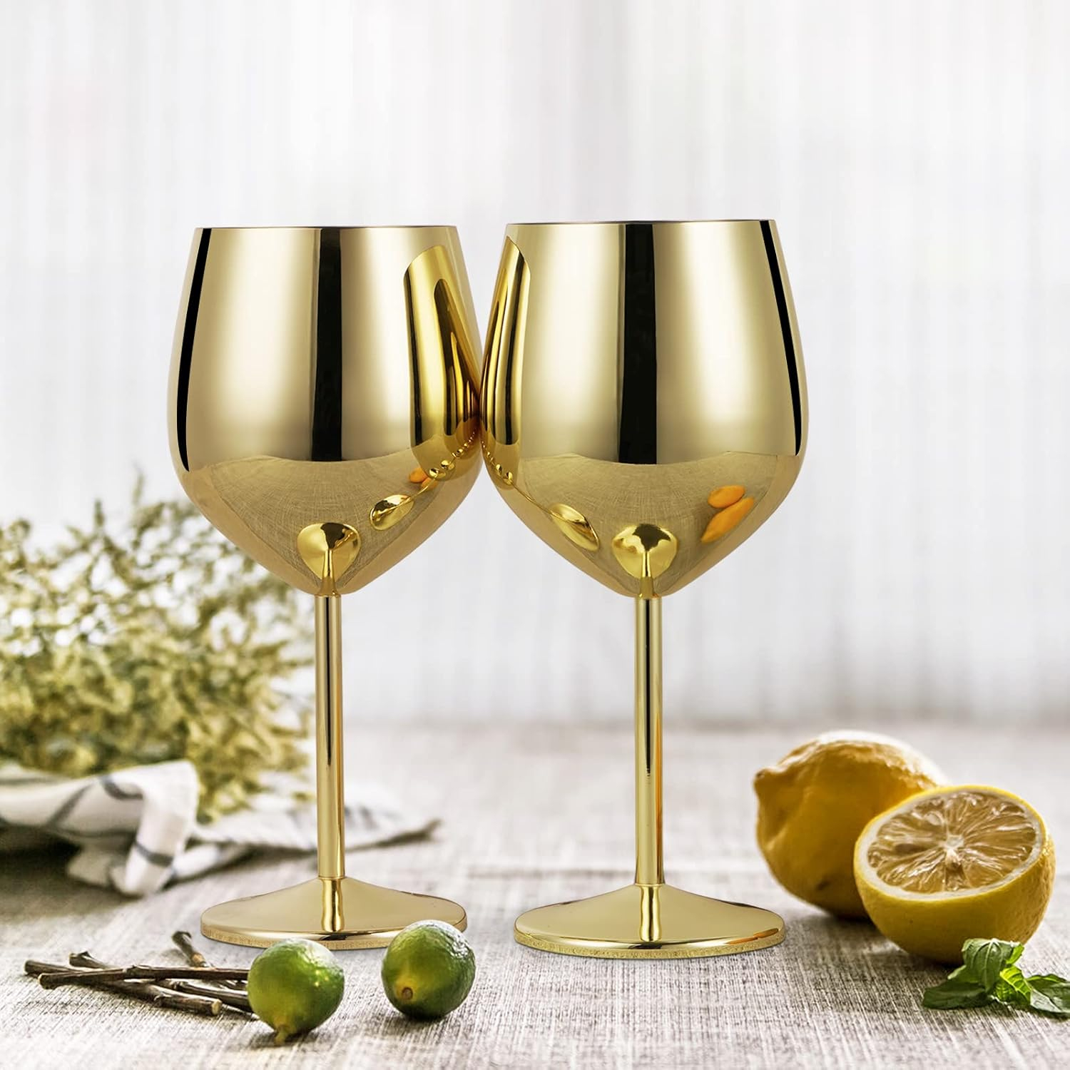 (500ml) Edelstahl Wein Glas Metallic Weinkelch Trinkglas für Rotwein / Weisswein / Cocktails - Gold