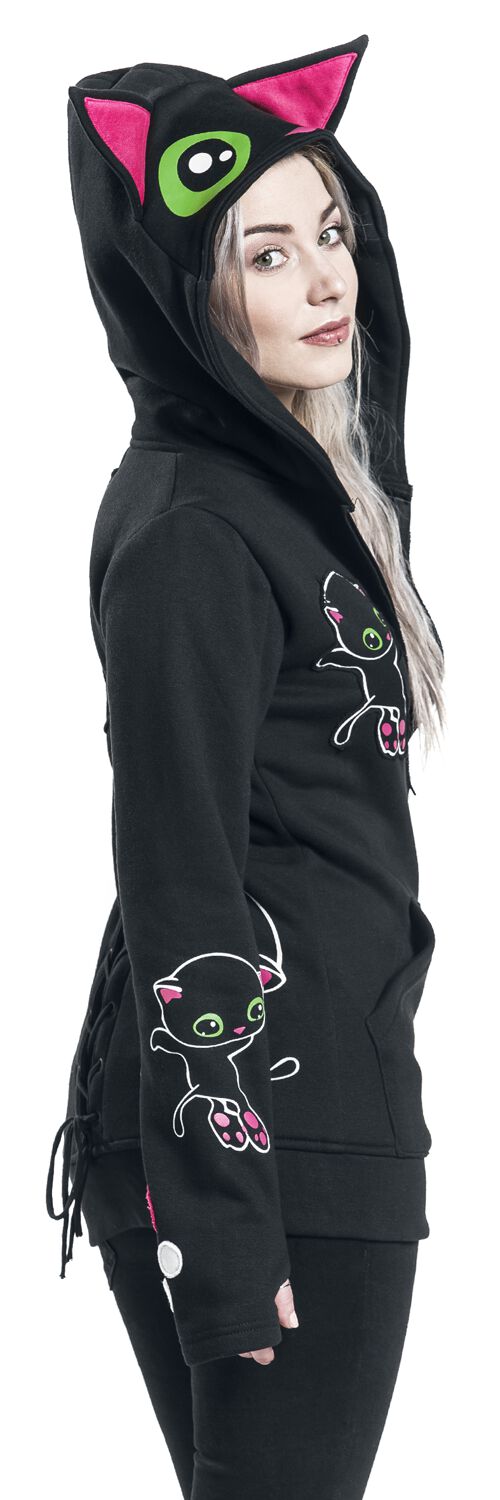 Black Cat Hood | Cupcake Cult Sweat-shirt zippé à capuche