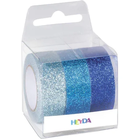 Heyda Glitter Tapes jede Rolle 3 m x 15 mm hellblau, mittelblau, dunkelblau