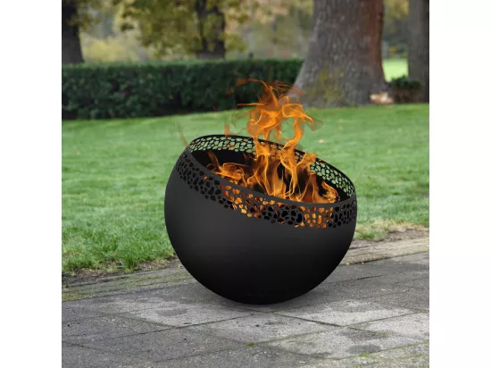 Brasero sphère design en métal Noir - ajouré pois