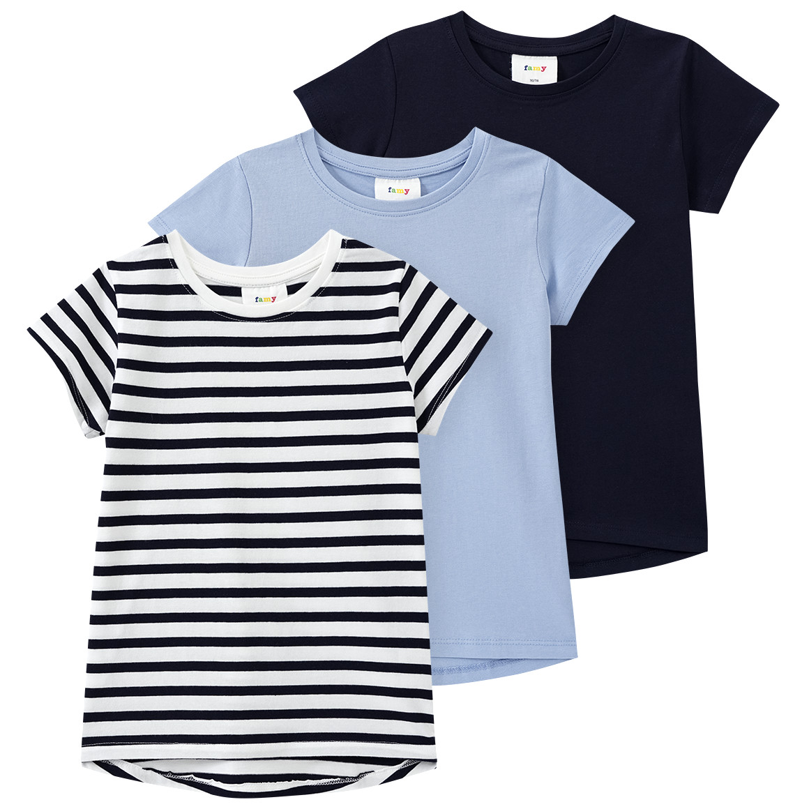 Famy 3 Mädchen T-Shirts im Basic-Look weiss / hellblau / dunkelgrau