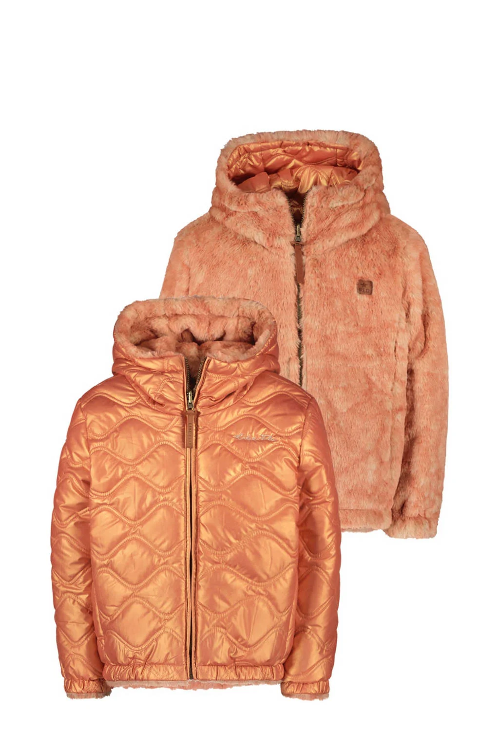 Like Flo reversible gewatteerde winterjas Aimee oranje/beige