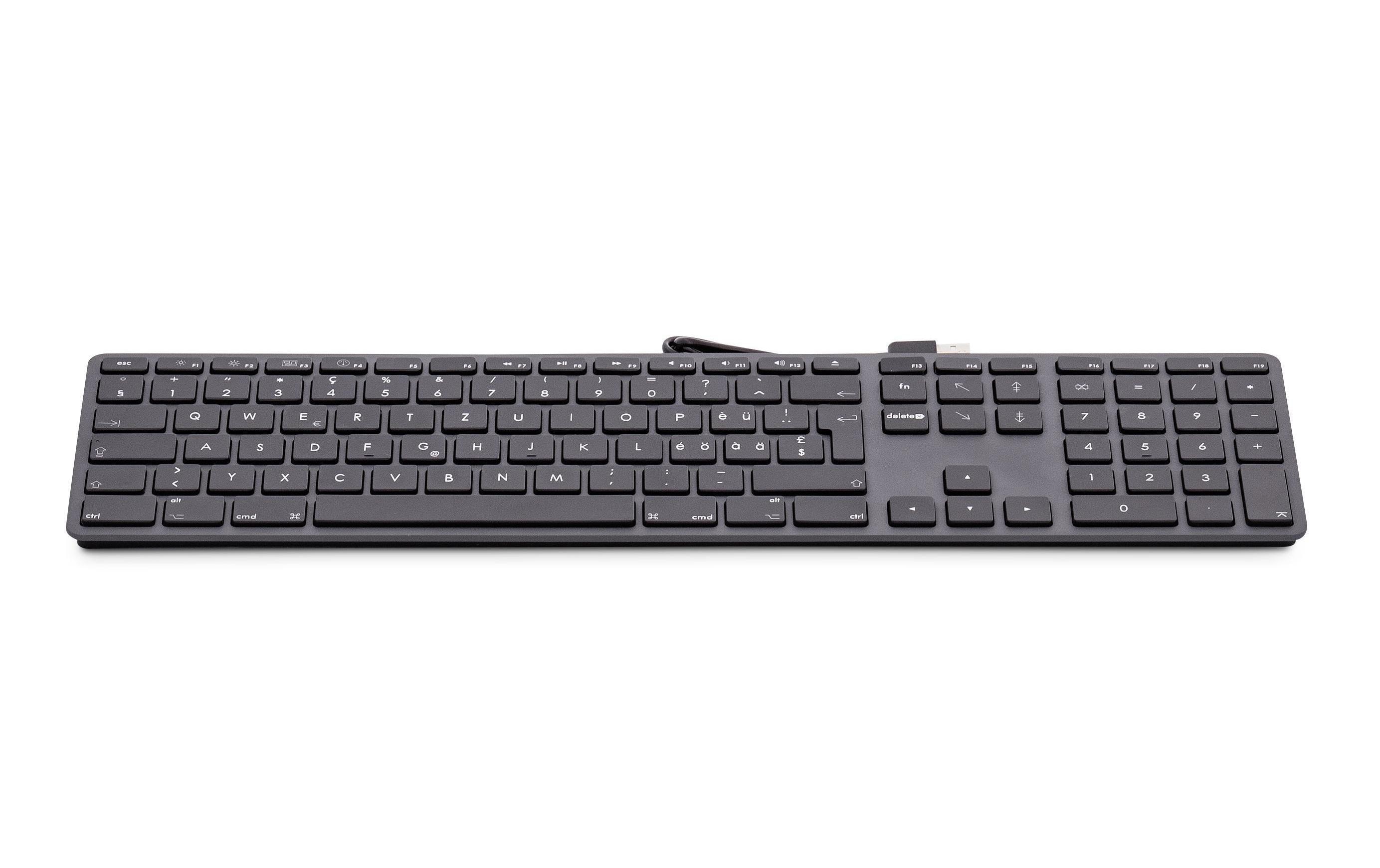 Tastatur KB-1243 Schwarz, Mac CH-Layout mit ZiffernblockElegante Mac-Tastatur mit Aluminiumcover