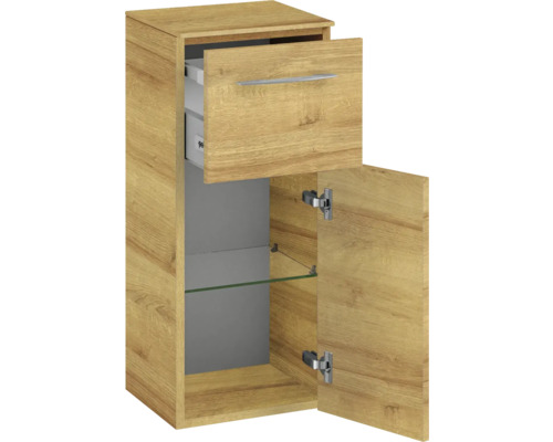 Pelipal Sunline 104 badkamermeubelset (B x H x D 181 x 200 x 50,5 cm), frontkleur: Riviera eiken, 5-delige set bestaande uit een wastafel in wit mineraalglas, een badmeubel en een spiegelkast met LED-verlichting.