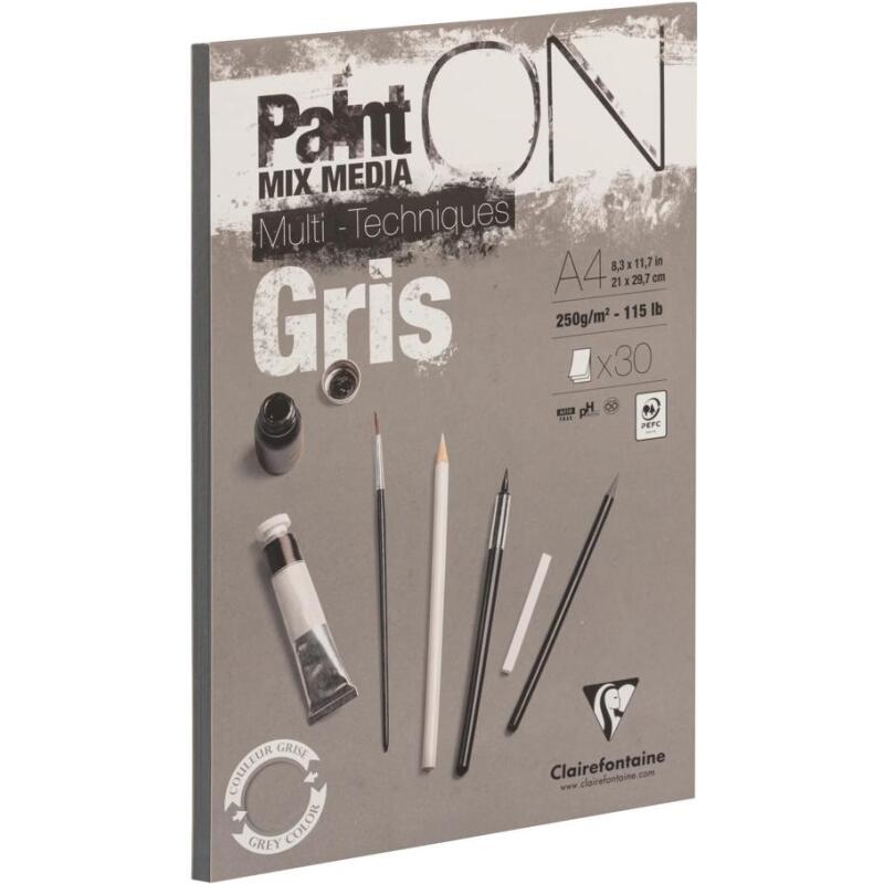 Paint'ON Gris bloc collé 30F A4 250g
