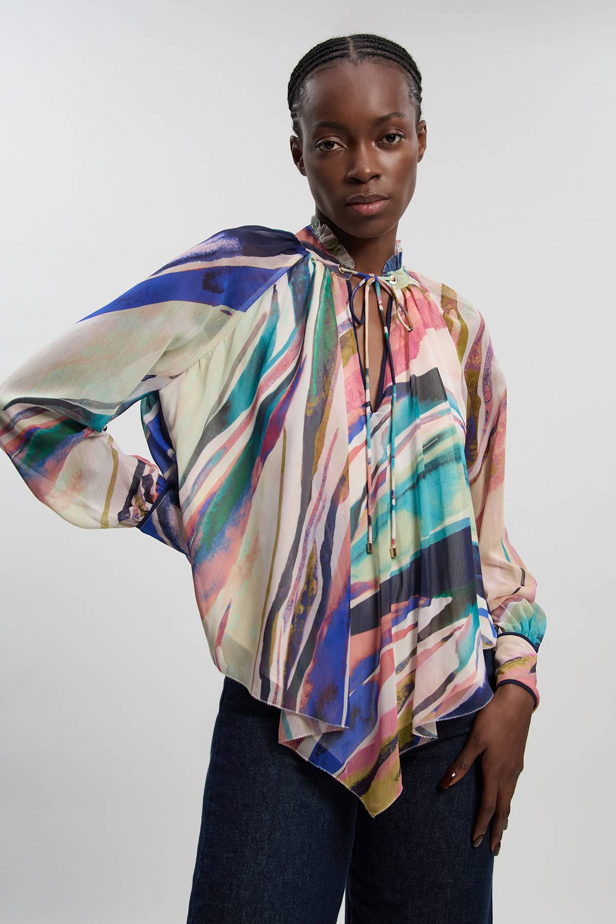 KarenMillen Blouse Cape En Mousseline De Soie Froissée À Imprimé Marbré