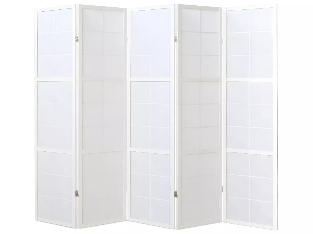 Paravent japonais Shoji en bois blanc de 5 pans