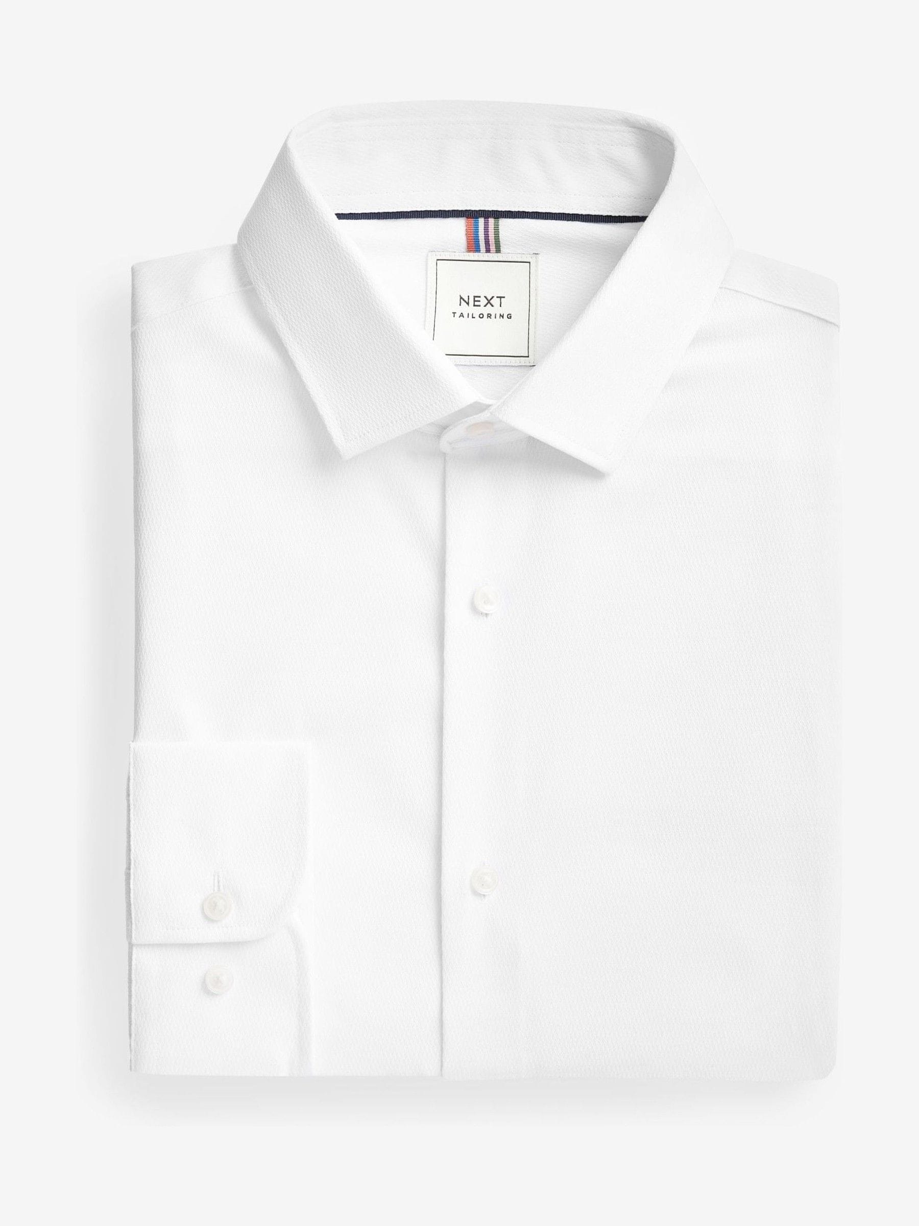 Wit - Strakke Pasvorm - Onderhoudsvriendelijk, getextureerd, slim fit overhemd met enkele manchet