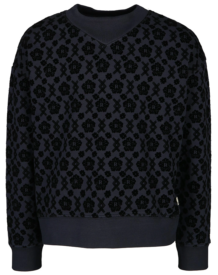 Sweat-Pullover BOXY mit Flockprint in blau/schwarz