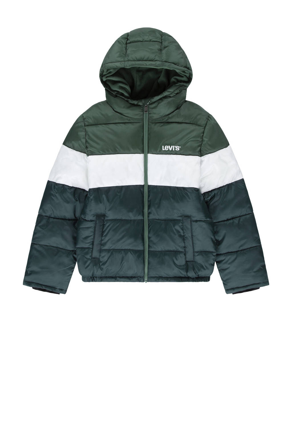 Levi's gewatteerde winterjas COLOR BLOCK donkergroen/wit/groen