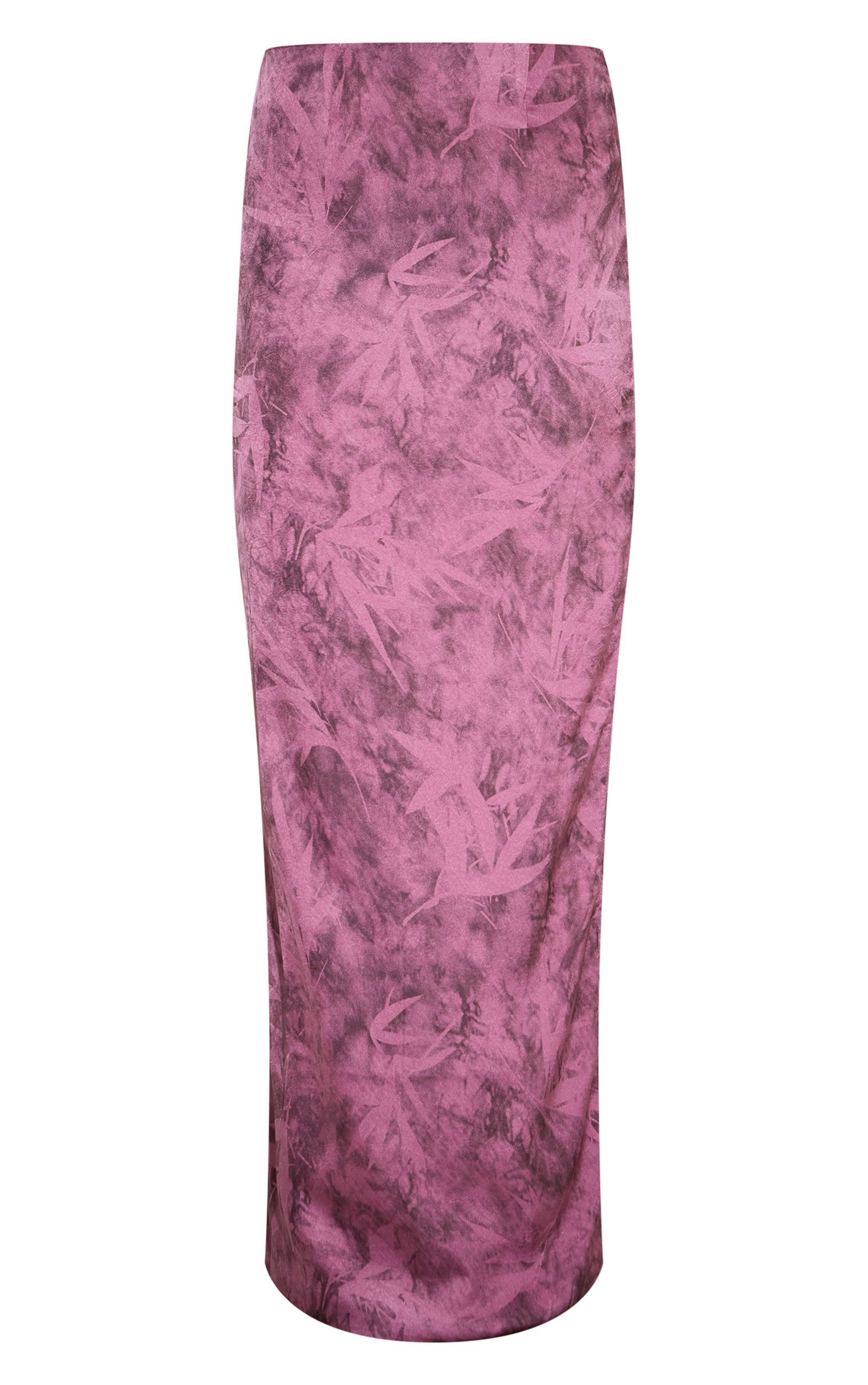 Violet Jupe Longue Droite En Satin Imprimé