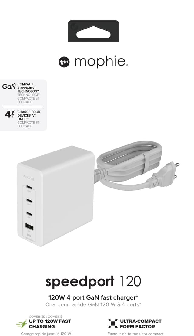 Mophie Speedport 120W GaN vægoplader