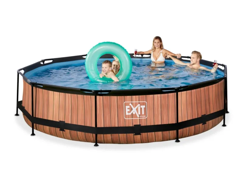 EXIT Wood pool ø360x76cm med filterpumpe - brun 6125 L
