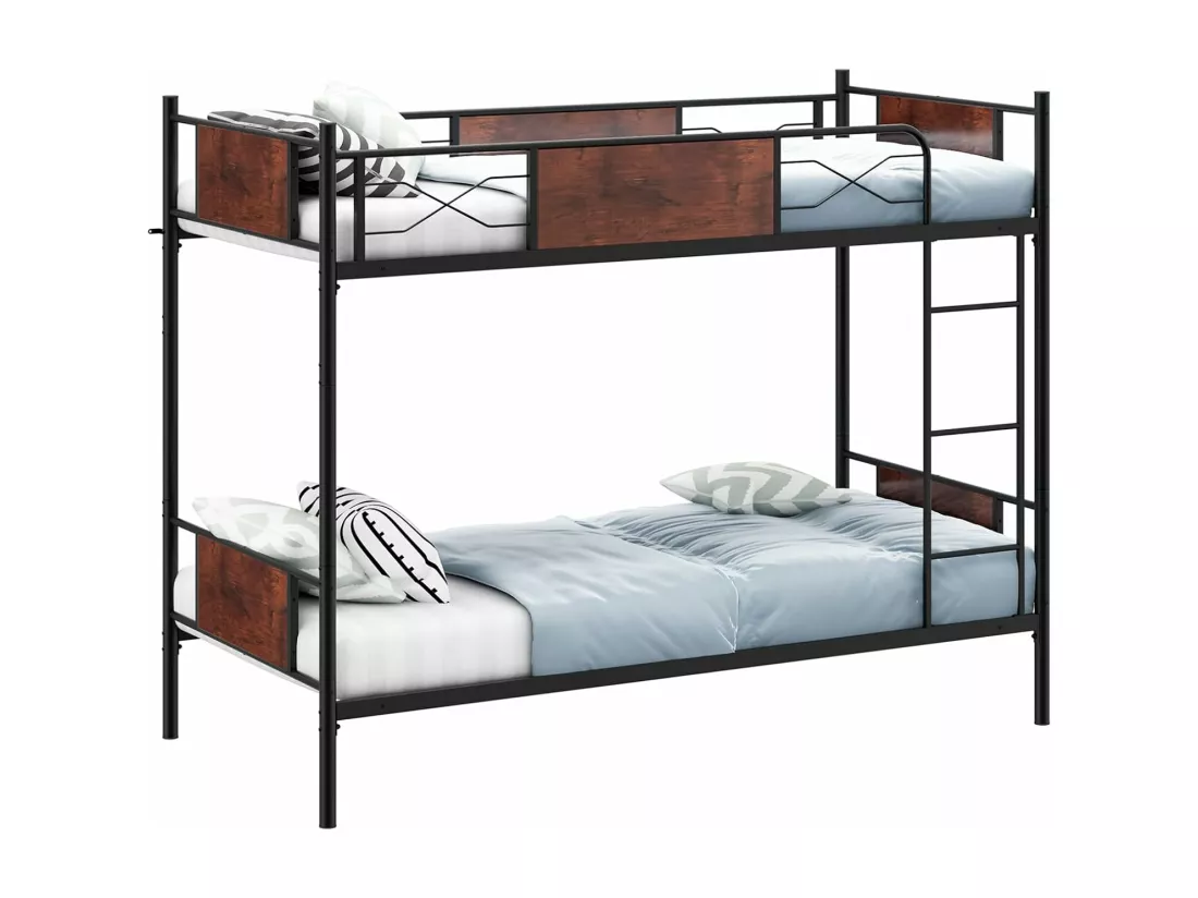 Lit Superposé en Métal 90x190cm, 2 Lits Simples Détachables pour Enfant/Adulte avec Échelle, Garde-Corps, Dispositif Anti-basculement, Style Industriel, pour Chambre à Coucher, Dortoir