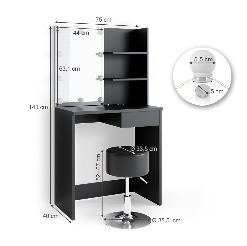 VICCO Schminktisch DEKOS mit LED und Hocker Frisierkommode Frisiertisch Spiegel