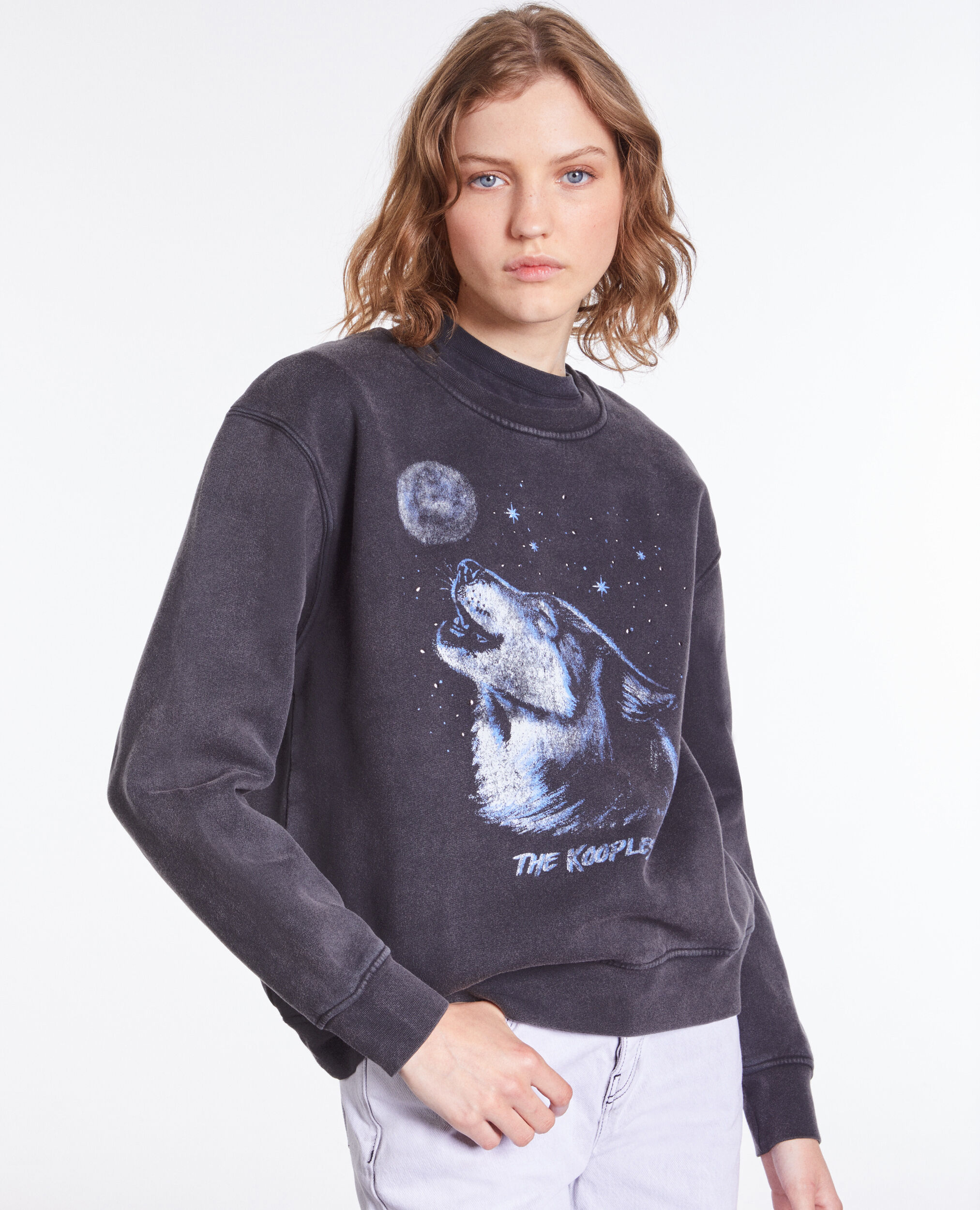Sweatshirt noir avec sérigraphie Wolf