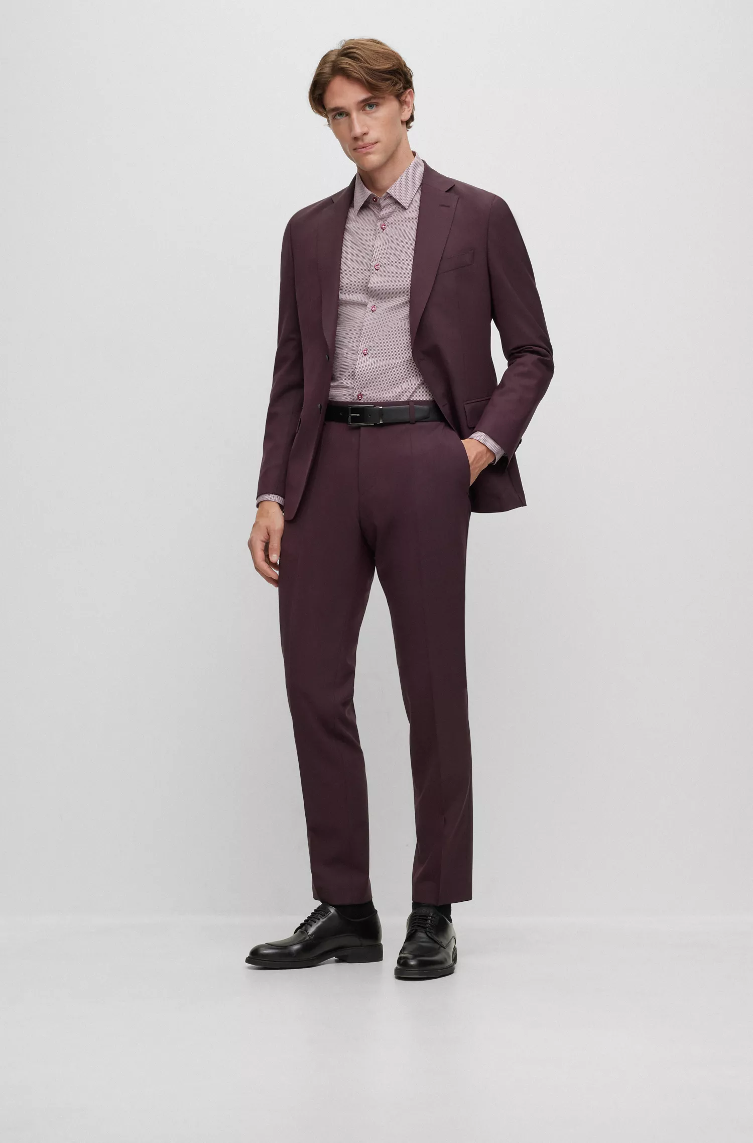 Camisa BOSS preta de corte slim em algodão elástico estampado.