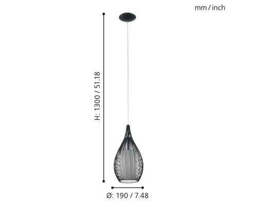 1-lamps hanglamp Ø 19 cm zwart