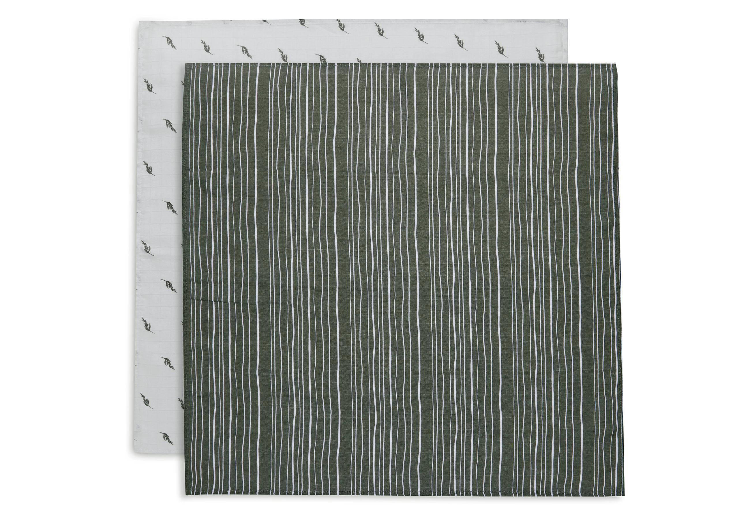 Jollein hydrofiele doek Small 70x70cm Stripe&Olive LeafGreen - set van 2